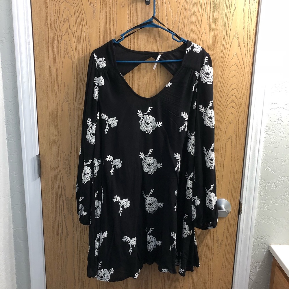 free people black hand embroidered dress sz large